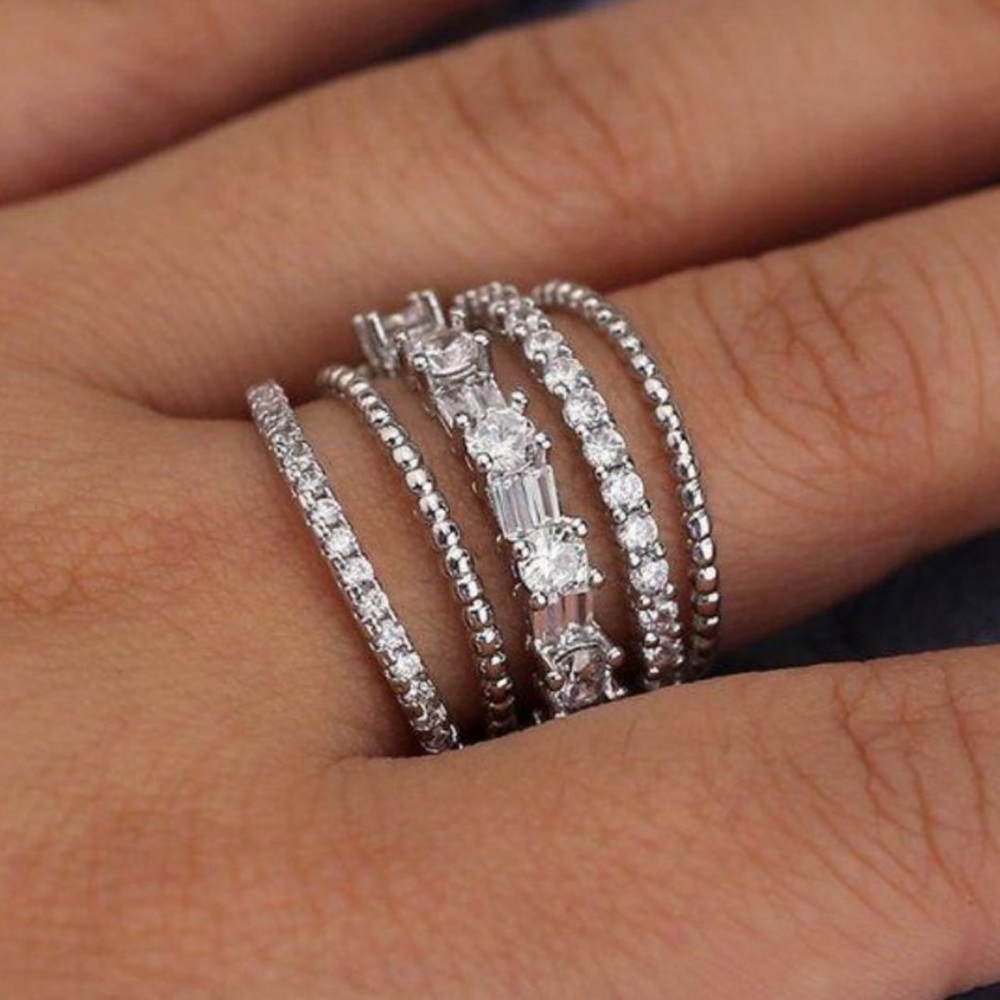 💍NEW 925 STERLING SILVER DIAMOND MULTI BAND RING